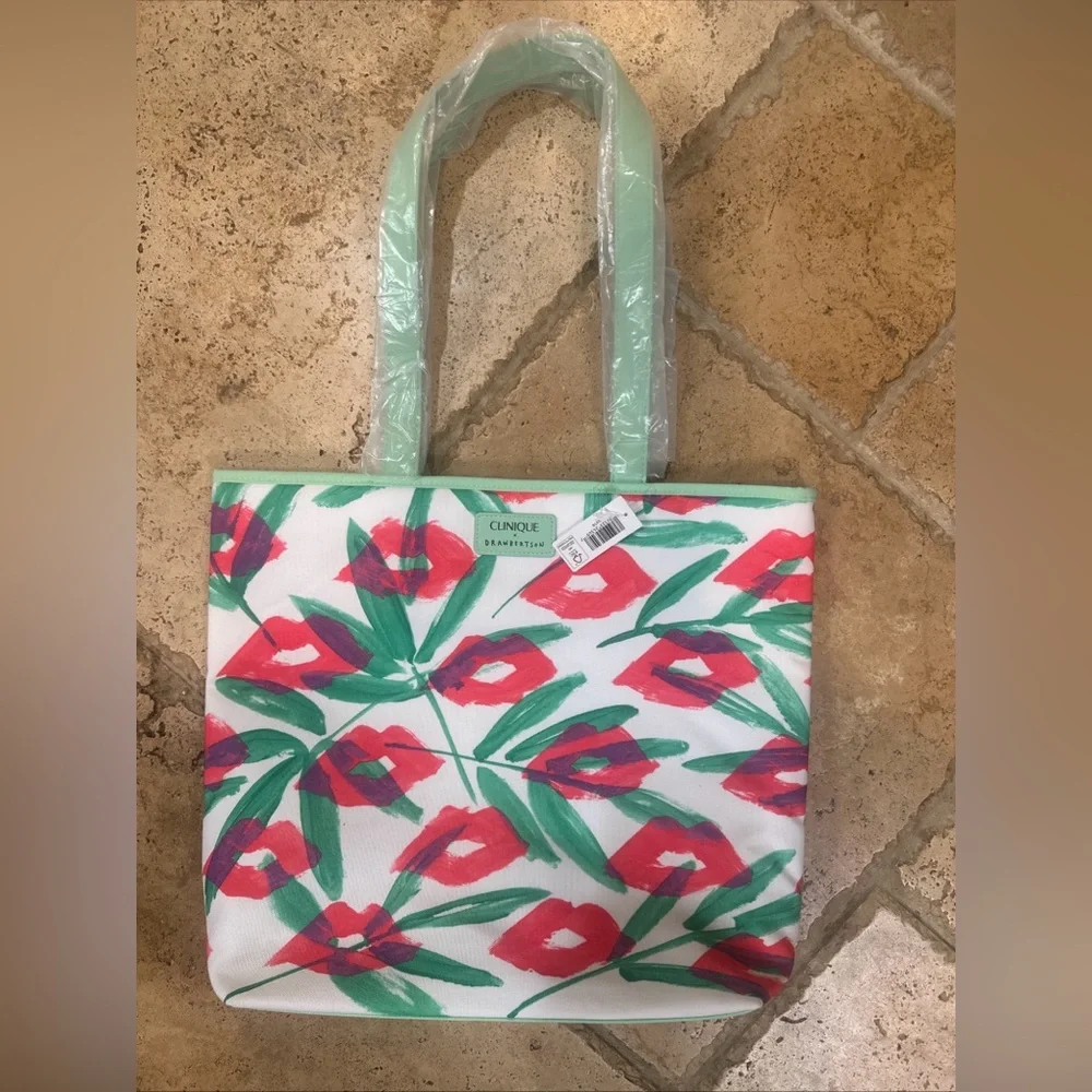 Clinique x Drawbertson Floral Lips Makeup/Toiletries Bag (New with Tags) & Tote